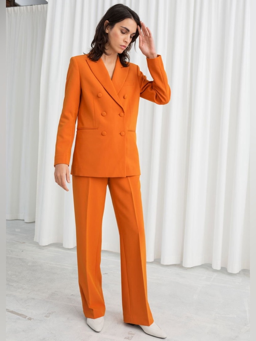 & Other Stories Mid Rise Tailored Trousers Orange Size 6 Straight leg